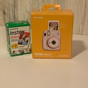 Fujifilm Instax Mini 11 Instant Camera - Soft Pink and a package of film.